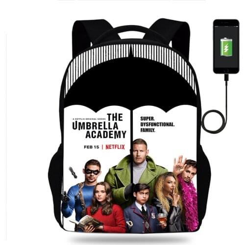 New The Umbrella Academy Backpack Boys Girls School Bag Children Book Bags Men Women Rucksack Teens USB Travel Knapsack Mochila