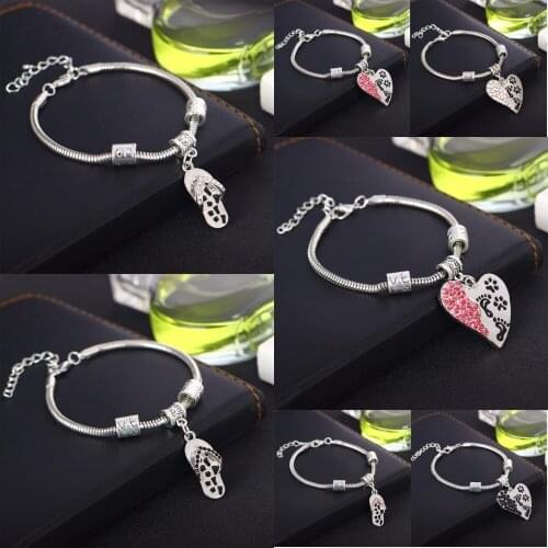 Dog Pet Paws Prints Footprints Crystal Heart Sandals Flip Flop Bracelets Bangle Love Beads Wristband Gifts Women Animals Lovers