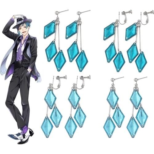 Twisted Wonderland Little Mermaid Earrings Floyd Cosplay Ear Clip Multicolor Geometric Shape Tassel EarClips for Women Jewelry