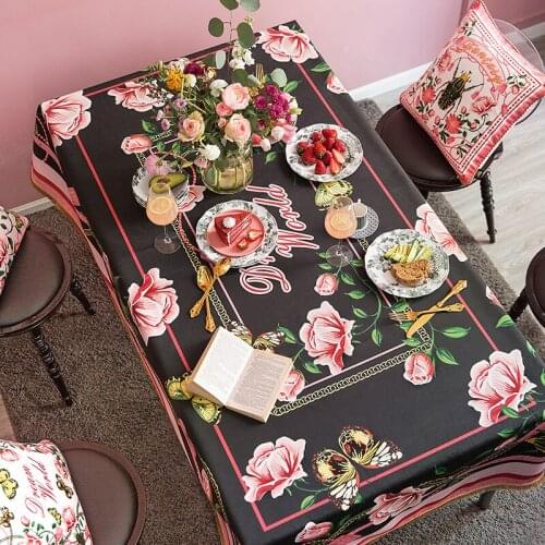 French Rose Print Tablecloth Classical Velvet Table Cloth Thick Dust-proof Home Hotel Decor European Style Dining Table Cloth