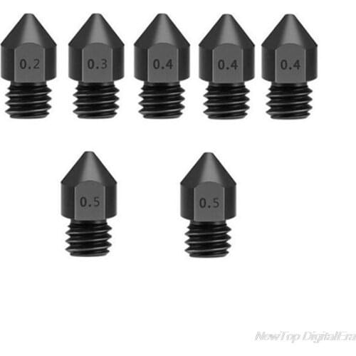 7pcs/set Top Quality MK8 Hardened Steel Nozzles Mixed Size for Ender 3 CR-10 Anet 1.75mm M6 Extruder 3D Printers