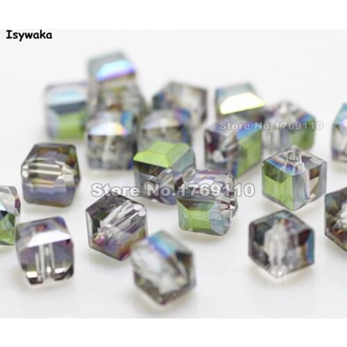 Isywaka 100pcs Hot Light Green Color Square 6mm Austria Crystal Beads Charm Glass Beads Loose Spacer Bead for DIY Jewelry Making