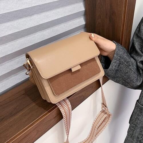 Fashion Square Women Messenger Bags Designer Wide Strap Lady Shoulder Bag Luxury Pu Leather Crossbody Bag Small Flap Purse 2021