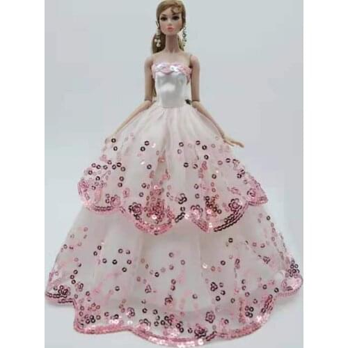 1/6 BJD Clothes Pink Sequin Wedding Dresses Princess Outfits For Barbie Doll Accessories Evening Gown Vestido Kids Best Gift Toy