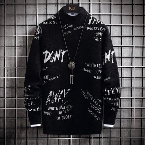 BALDAUEN Autumn And Winter Youth Mens Harajuku Sweater Pullover Wild Loose Turtleneck Sweater Mens Sweater