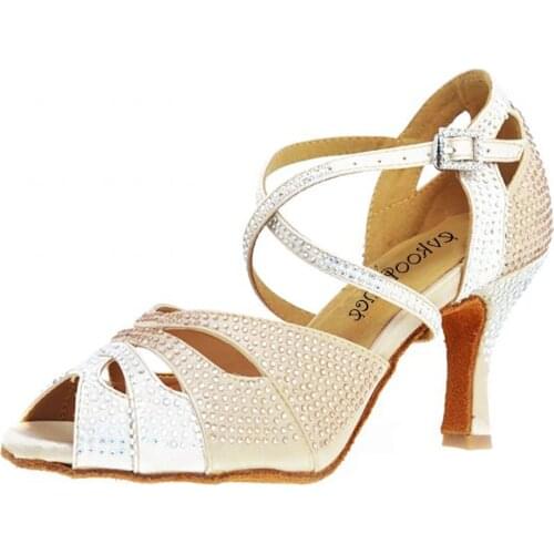 Professional Dance Shoes Woman Latin Salsa Dance Shoes 7cm Rhinestone Tango Shoes Women Satin Party Latin Dance Shoes Club Dance