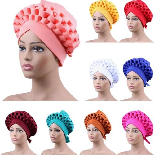Turban African Auto Geles Aso Oke Headtie Already Made Headties Turbans Hat Women Ready Female Head Wrap Nigerian Muslim Cap