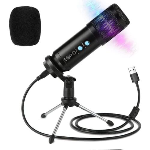 USB Condenser Computer Microphone Plug&Play Noise Canceling Mute Key Desktop Stand for Tik Tok LiveStreaming Gaming Laptop Mic