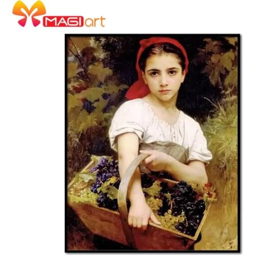 Cross stitch kits Embroidery needlework sets 11CT water soluble canvas patterns 14CT Western style Grape Picking Girl-NCMP029