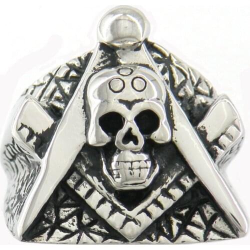 FANSSTEEL Stainless Steel Freemansory Jewelry Antique Skull Master Mason Compass bow Masonic Ring FSR11W03