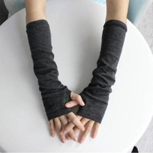 Womens Fashion Knitted Arm Fingerless Long Mitten Wrist Elastic Warm Gloves
