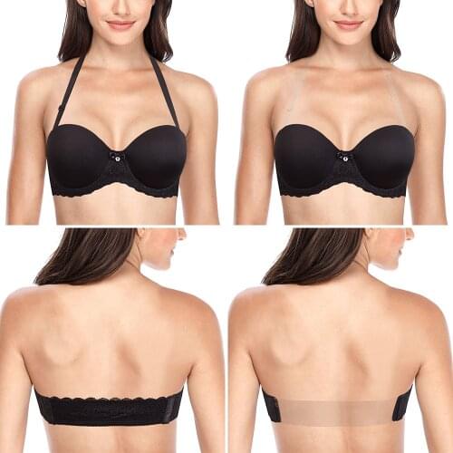 YANDW Women Bra Adjusted Straps Halter Silicone Strapless Sexy Bras Lace Cropped Unpadded 70 75 80 85 90 95 100 105 B C D E F G