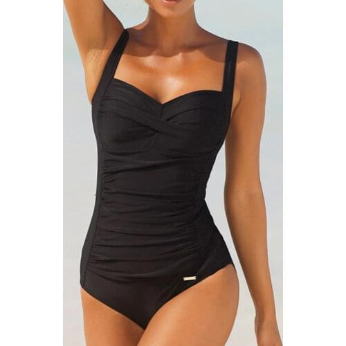 Women One Piece Pleated Swimsuit Plus Size Swimwear Classic Slimming Tankini Sexy Bodysuit Summer Bathing Suit Beachwear S~3XL
