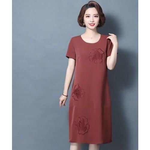 2021 High Quality Women Summer Dresses Cotton Casual O-Neck Vintage Plus Size Loose Short Sleeve Dress Embroidere Print X51