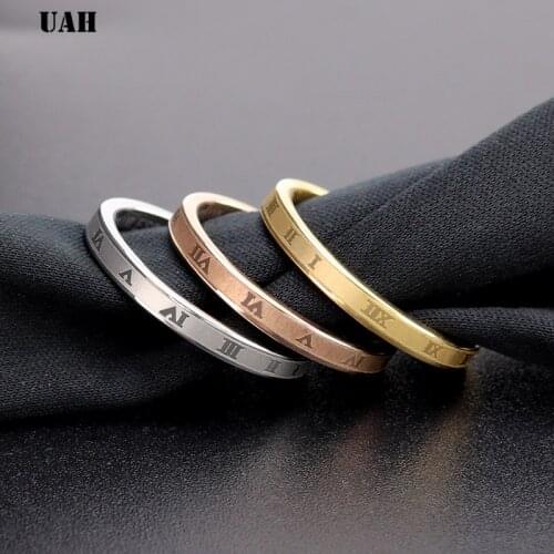 UAH Brand Roman Numbers Ring Stainless Steel Korean Style Ring for Women Ladies Girls Rose Gold Color Finger Bague