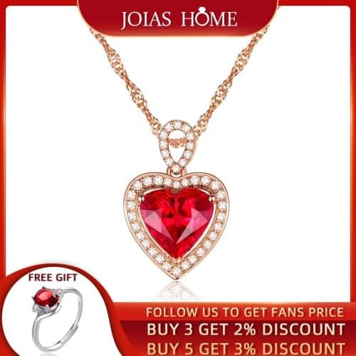 JoiasHome 925 Sterling Silver Women Necklace Pandent Ruby Heart Gemstone Retro Classic Style Fashion Women Jewelry Wholesale