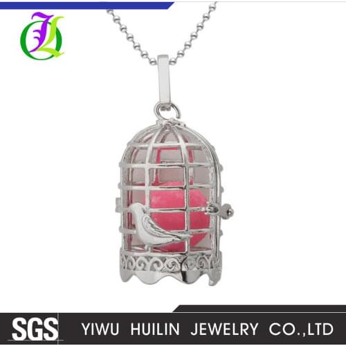 1 necklace+2 Luminous Beads) Essential Oils Diffuser Ball Birdcage Locket Pendant Necklace Nature Jewelry Glow in the Dark