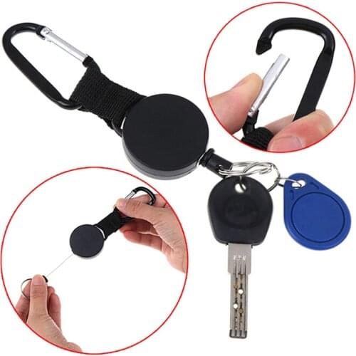 1PCS Retractable Pull Key Ring Chain Belt Clip with Carabiner Reel Card Badge Holder Recoil Extends To 60cm