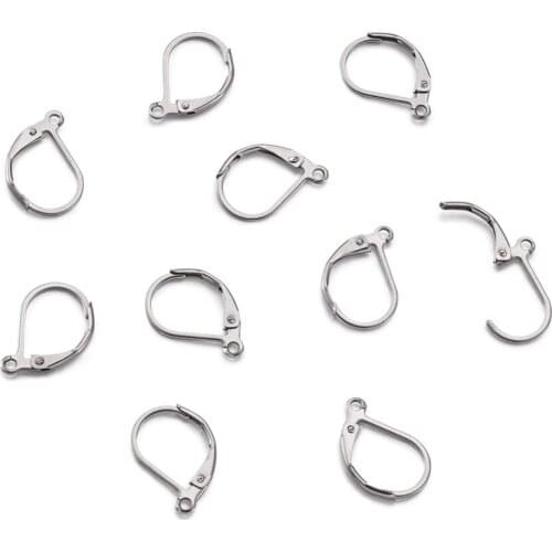 100pcs 15x10mm Stainless Steel Earring Hoops Clasp Leverback Earring Findings for jewelry DIY making ,2mm thick hole: 1mm F50