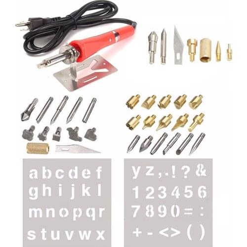 37pcs/set Wood Working Burning Pen Welding Tips &Stencil Set Soldering Iron Carving