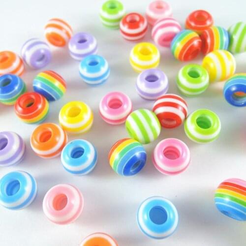 8*10mm hole 3mm Mixed Colors Large hole Round stripe Resin Round Acrylic Spacer Beads for DIY Necklace Jewelry Making Findings