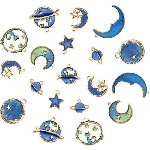 8Pcs Enamel Charms Moon Star Planet Exquisite Blue Pendant Set For Jewlery Making DIY Bracelet Earrings Necklace Girls Gift