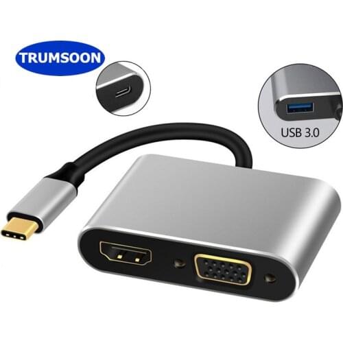 TRUMSOON Type-C to HDMI-compatible 4K VGA USB 3.0 C Adapter for MacBook Samsung S20 Dex Xiaomi 10 TV Monitor Nintendo ThinkPad