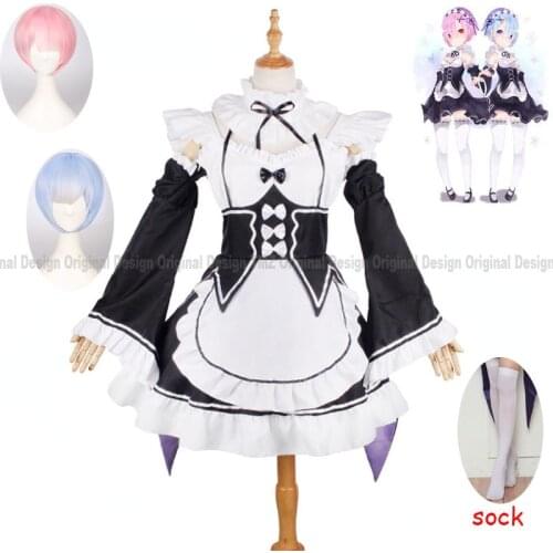 Anime Ram / Rem Cosplay Re: zero Kara Hajimeru Isekai Seikatsu to life in a different world Kawaii sisters maid outfit dress