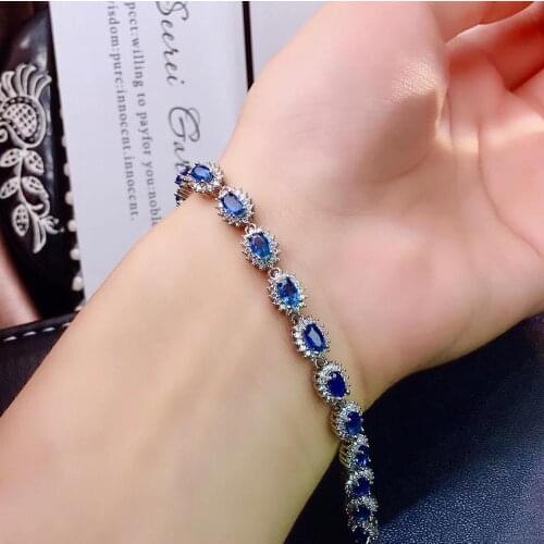 S925 silver natural blue sapphire bracelet natural gemstone bracelet fashion Elegant Princess round women party gift jewelry