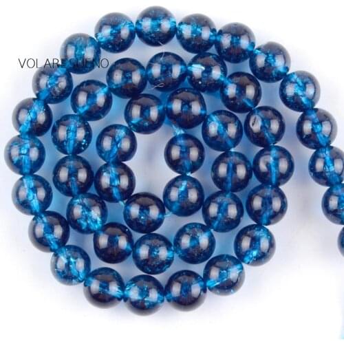 Natural Blue Cracked Crystal Beads For Jewelry Making DIY Round Loose Spacer Beads Bracelet Necklace Crafts Wholesale 6/8/10mm