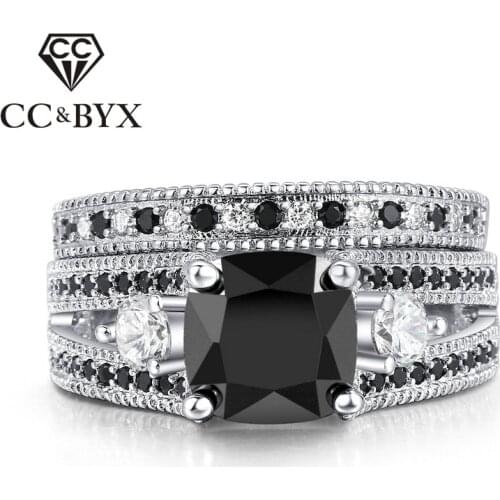 CC Jewelry Fashion Vintage Jewelry Rings For Women Double Design Square Stone White Gold-Color Ring Accessories Bijoux CC1200