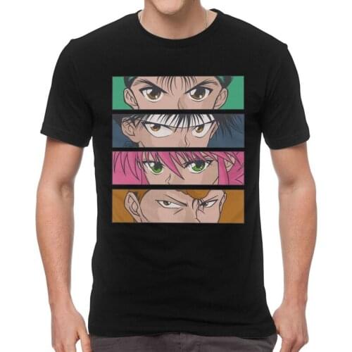 Anime Yu Yu Hakusho T Shirt Mens Cotton Print T-shirt Tshirt Short Sleeve Team Yusuke Urameshi Kurama Hiei Kuwabara Eye Tee Top