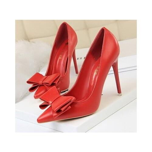 HOT Butterfly-knot Women Pumps High Heels 10.5CM Pointed Toe Nightclub Single Office Shoes Stilettos Female Party Wedding Shoes