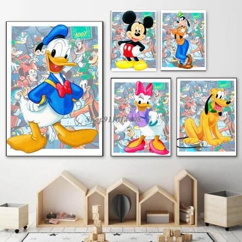 Canvas Painting Disney Classic Anime Mickey Minnie Mouse Donald Duck Posters Prints Wall Art Picture Kids Living Room Home Decor