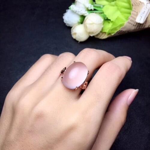 Natural Rose Quartz Ring 925 sterling silver inlaid Natural Rose Quartz ring 13*18mm High quality For Men or Woman