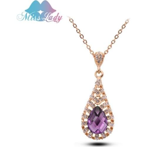 Miss Lady Rose Gold color Bohemia Crystal ethnic jewelry Hollow Angel Water Drop Pendant necklaces for women MLR210N
