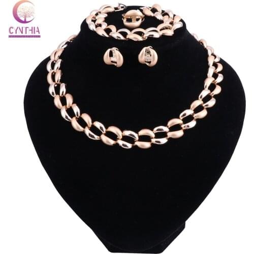 Fashion Wedding Dubai Africa Nigeria African Jewelry Set Gold-color Necklace Earrings Romantic Woman Bridal Jewelry Sets