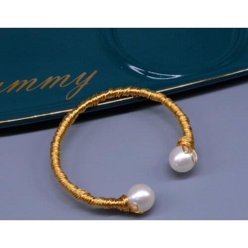 Trend vintage pearl bracelet. Natural freshwater pearl. Open bracelet. Lady golden bracelet. Hip hop punk style pearl jewelry