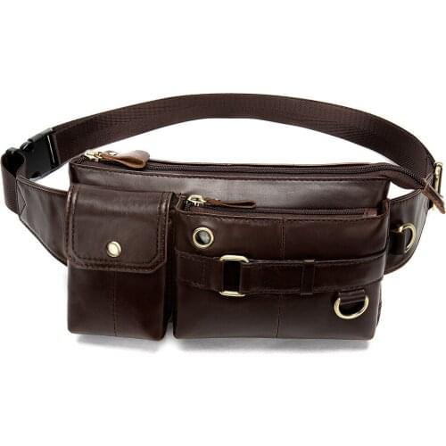 Mens Cowhide Leather Mobile Chest Packs Bags Travel Outdoor Casual Fashion Crossbody Bag Male
