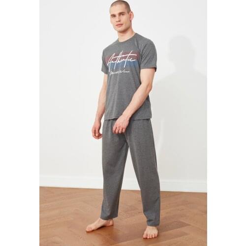 Gray Knitted Pajamas Set pajama set men summer shorts two piece pajama shorts sleeve plus size cotton nightgown new