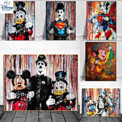 Pop Art Graffiti Disney Cartoon Poster Mickey Donald Duck Canvas Painting Wall Picture Modern Canvas Print for Living Room Decor