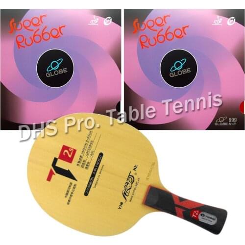 Pro Table Tennis Combo Paddle Racket Galaxy YINHE T2s with 2 Pcs Globe 999 Shakehand long handle FL