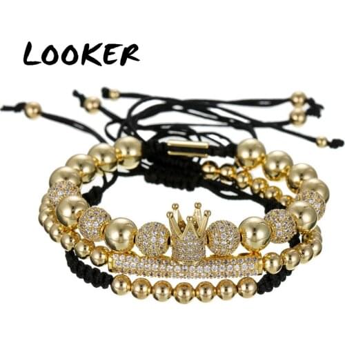 Drop Shipping Hip Hop CZ Polygon Ball Tube Crown Copper Beads Macrame Bracelets & Bangles Set Luxury Brand Women Men Jewellry