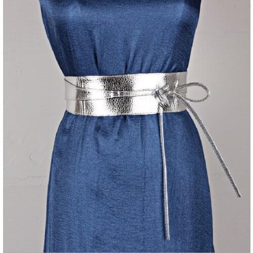 New Gold Silver Pu Leather Designer Wide Corset Strap Belts for Women Girls High Waistbands Slimming Girdle Ties Bow Cummerbunds