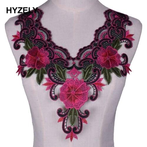 Pink Lace Fabric Trim Embroidered Flowers Neckline Collar Clothes Accessories Sewing Lace