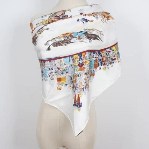 Racing Horse Print 100% Silk Scarf Shawl Cape Wraps Women Fashion Head Scarves Hijab Square 35"