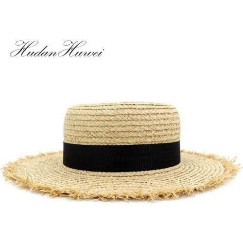 New Sun Visor Flat-Top Cap Korean Style Raffia Hand Crochet Straw Sun Hat Womens Summer Caps Wide Brim Hat