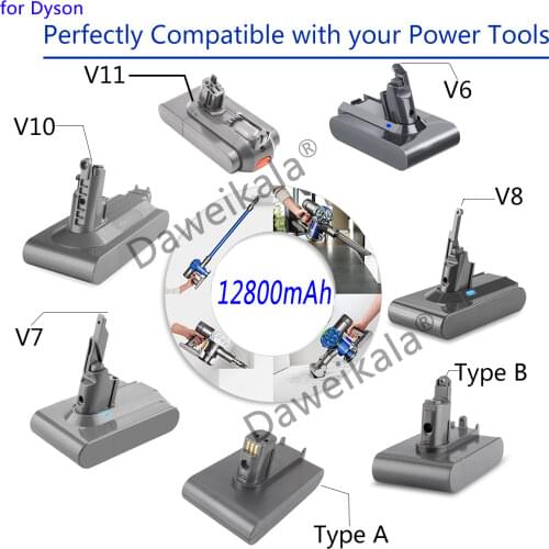 For Dyson V6 V7 V8 V10 Type A/B 12800mAh Replacement Battery for Dyson Absolute Cord-Free Vacuum Handheld Vacuum Cleaner