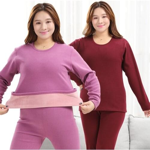 Large size thermal underwear for women with extra fleece and thickening loose fleece suit for fat women with 100kg long Johns