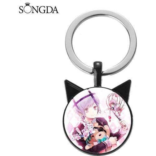 Japan Diabolik Lovers Anime Keychain Handmade Art Glass Cabochon Key Chain Round Pendant Cartoon Jewelry Women Party Accessories